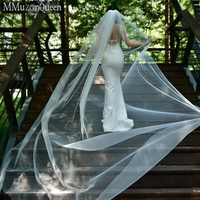 MMQ M92 Royal Cathedral Wedding Veil Extra Long Bridal Veils 1 Tier Floor Length Yarn White Plain Tulle Accessories