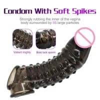 Men Cock Enlarger Delay Reusable Penis Sleeve Extender Realistic Penis Condom Silicone Extension Adults Male Sex Products