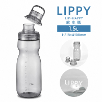 【日本製】LIPPY 日本Tritan 水瓶｜BPA-Free 寬口設計 唇形瓶口 刻度｜健身運動水樽｜型格水壺水樽｜健身水壺｜香港行貨｜ Grey 灰色 (1500ml)