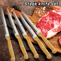 1/4/6/8pcs Kitchen Steak Knife Set Durable 420 grade stainless steel 4.5 Inch Wooden handle Steak Knives Highly Resistant