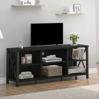 Black TV Stand for 75 Inch TV, Long Modern Wood Entertainment Center,Media Console Table Cabinet for Living Bedroom
