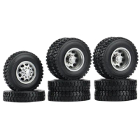 6PCS Metal Front And Rear Wheel Hub Rubber Tire Wheel Tyre Complete Set For 1/14 Tamiya RC Trailer Tractor Truck Car Accessories