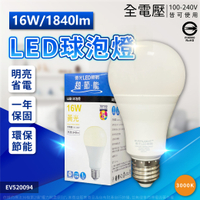 【卡樂】億光 LED 16W 白光 自然光 黃光 E27 新戰鬥版 球泡燈 超節能 無藍光 燈泡 全電壓