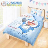 享夢城堡 單人床包雙人薄被套三件組-哆啦A夢DORAEMON 祕密道具素描集-藍
