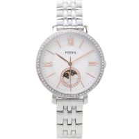 【FOSSIL】珍珠貝面日月相不鏽鋼錶帶手錶-珍珠貝面x玫瑰金色與銀色/36mm(ES5164)