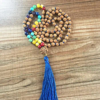 7 Chakra Hand Knotted Necklace Mala Beads 108 Mala Bead Necklaces Rudraksha Prayer Beads Endless Necklaces Bodhi Tassel Necklace