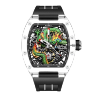 Haofa Mechanical Watch for Men 3D Dragon Automatic Skeleton Transparent Wristwatch Crystal Case Waterproof Men Watch 2321