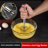 1Pcs Semi Automatic Mixer Whisk Egg Beater Stainless Steel Manual Hand Mixer Self-Turning Cream Utensils Kitchen Mixer Egg Tools