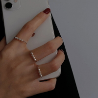 925純銀珍珠戒指女小眾設計ins潮食指戒簡約關節戒轉運珠開口尾戒
