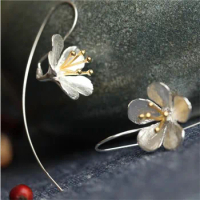 New Fashion Thai Crafts Flower Tassel Silver Plated Jewelry Ear Hook Temperament Exquisite Popular Earrings E115