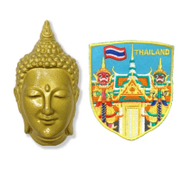 【A-ONE 匯旺】泰國金佛臉生活家居磁鐵+泰國 玉佛寺 曼谷大皇宮 袖標2件組世界旅行磁鐵(C168+343)