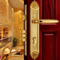 Solid Brass Door Lock Modern Europen Fashion Entrance Gate Locks Golden Interior Room Wood Panel Gold Handle Lockset