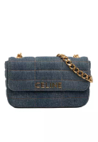 CELINE 二手 Celine Matelasse 牛仔布單色鏈條單肩包
