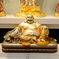 Asia Shrine TOP figure 24k gold plating Royal Maitreya God of wealth buddha Prosperity GOOD LUCK FENG SHUI God statue Large
