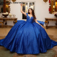 EVLAST Mexican Navy Blue Quinceanera Dress Applique Beading Crystals Tiered Corset Sweet 16 Mexican Vestidos De 15 Anos SQ437