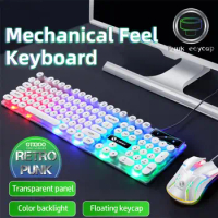 Gtx300 Keyboard and Mouse Set Punk Retro Simulation Mechanical Keyboards Backlit USB Wired 104 keys Suspension Gaming Keypad Set