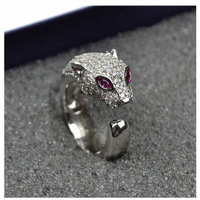 戒指高品質925純銀微鑲男女情侶豹子頭戒指鑲鑽滿鑽logo豹頭指環