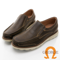 GEORGE 喬治皮鞋輕量系列 真皮縫線復古擦色懶人休閒鞋 -深咖 118011JO