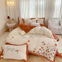 秋冬季加厚保暖A類奶絨法蘭絨四件套床上用品刺繡被套床單