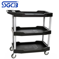 SGCB Multifunction Utility Cart 3 Tier Storage Tool Trolley With Pulley Large Capacity For Barbershop Car Detailing