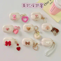 For 2022 New Redmi Buds 4 pro Case,Bow/Love Heart/Bear pattern Ins creamy-white Silicone Bluetooth Earphone Cover with Keychain