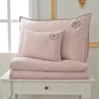 義大利La Belle 爵士典範 加大天絲滾邊刺繡防蹣抗菌吸濕排汗兩用被床包組 粉色