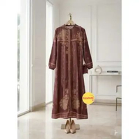 Malika dress gamis motif bunga mix resleting panjang Merah