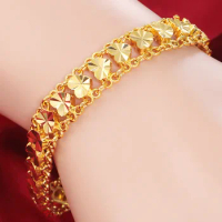 Genuine 24k Gold Color Bracelet for Women Chain18 Cm-19 Cm Link Bracelets Fine Jewelry