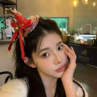 一起過聖誕叭可愛耶誕節帽子發箍女款毛絨髮夾秋冬頭箍發飾頭飾品聖誕格紋帽子髮夾