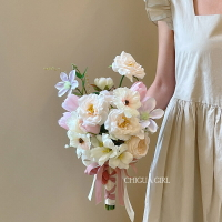 【免運/可開票】擺件 仿真花 手捧花 ins高級感仿真花手捧花新娘領證結婚花束拍照道具假花七夕禮物