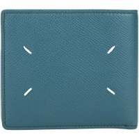 Maison Margiela 四針縫線粒面牛皮拼內滑皮8卡短夾(藍綠色)