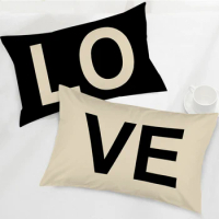 Letter Love Pillow Shams Set of 2 Black Beige Bed Pillow Cases Alphabet Geometrical Design Pillow Covers Cozy Home Decor