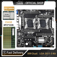JINGSHA X99 Dual Motherboard Set with 2*E5 2690 V4 and 8*32GB=256GB DDR4 ECC REG 2400mhz RAM Support Intel LGA 2011-3 V3 /V4 CPU