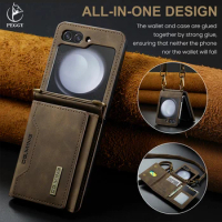 Luxury Leather card bag 2-in-1 phone case For Samsung Galaxy Z Flip 3 Z Flip 4 Flip 5 Shell card holder With Lanyard Phone Cover