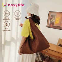Hayylife Tas Totebag Bahu Vintage Fashion Wanita Kapasitas Besar Warna Solid Bahan Suede Beludru 0,5