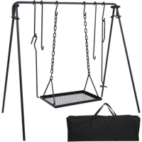 Campfire Swing Grill Stand, Portable Hanging Cooking Grill Rack with Dutch Oven Lid Lifter