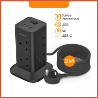 Ready Stock 8-Way Power Strip Tower with Surge Protector | USB-C & AC Extension Socket | TESSAN Mult