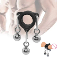 Penis Trainer Heavy Metal Balls Penis Erection Enlarger Male Cock Ring Stretcher Extender Glans Pendant Exercise Adult Sex Toys