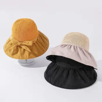 Summer Women Bucket Hat UV Protection Sun Hats Soft Foldable Wide Brim Outdoor Beach Hat Panama Cap Outdoor