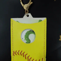 Handmade Leather String Softball Graphic Card Sleeve Baseball Work Card Holder Keychain