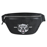 【KENZO】KENZO Varsity Happy Tiger刺繡LOGO尼龍拉鍊胸掛包腰包(黑)