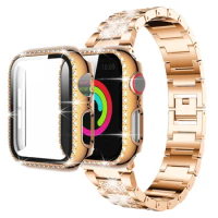 Jewelry Metal Bracelet for Apple Watch Strap 38mm 40mm 41mm with Screen Protector Bling Case Women Band iWatch SE 7 6 5 4 3 Band