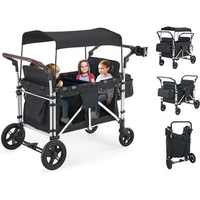 Adjustable Handle Bar 4-Passenger Pull Push Quad Stroller Wagon Safety Seats with 5-Point Harness Baby wagon Cart