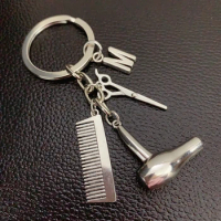 Charm keychain hairdresser gift comb scissors hair dryer car interior pendant jewelry gift A-Z letter keychain personality