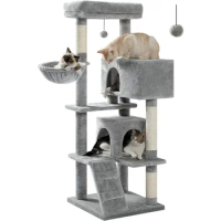 Cat Tree, Dangling Pompom Tree for Cats Toys Cat Tree for Large Adult With Super Large Top Perch Grey Pet Products, Cat Tree