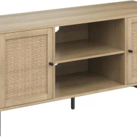 2024 NEW TV Stand, Entertainment Cabinet, Media Console with a Natural Oak Wood Finish and Matte Black Accents