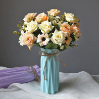 客廳擺設仿真花藝擺件家居室內餐桌茶幾裝飾玫瑰花束塑料假花盆栽