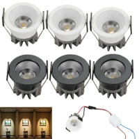 5Pcs 40mm 1.57inch Dimmable Mini LED COB Downlights 3W 110V 220V Jewelry Display Ceiling Recessed Cabinet Spot Lamps + Driver