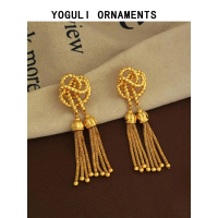 Anting-anting bersalut tembaga panjang, anting-anting reka bentuk bersimpul kreatif, Kancing telinga