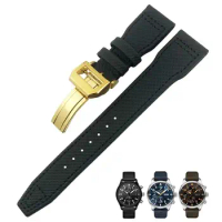 PCAVO 20mm 21mm 22mm Nylon Fiber Leather Watchband Fit for IWC IW377729 IW389001 Big Pilot Watch Green Blue Black Watch Strap